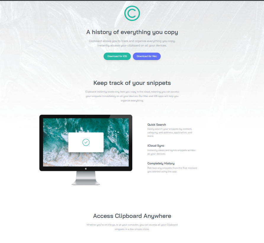 Clipboard landing page