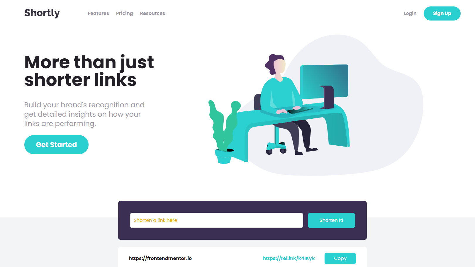Shortly landing page